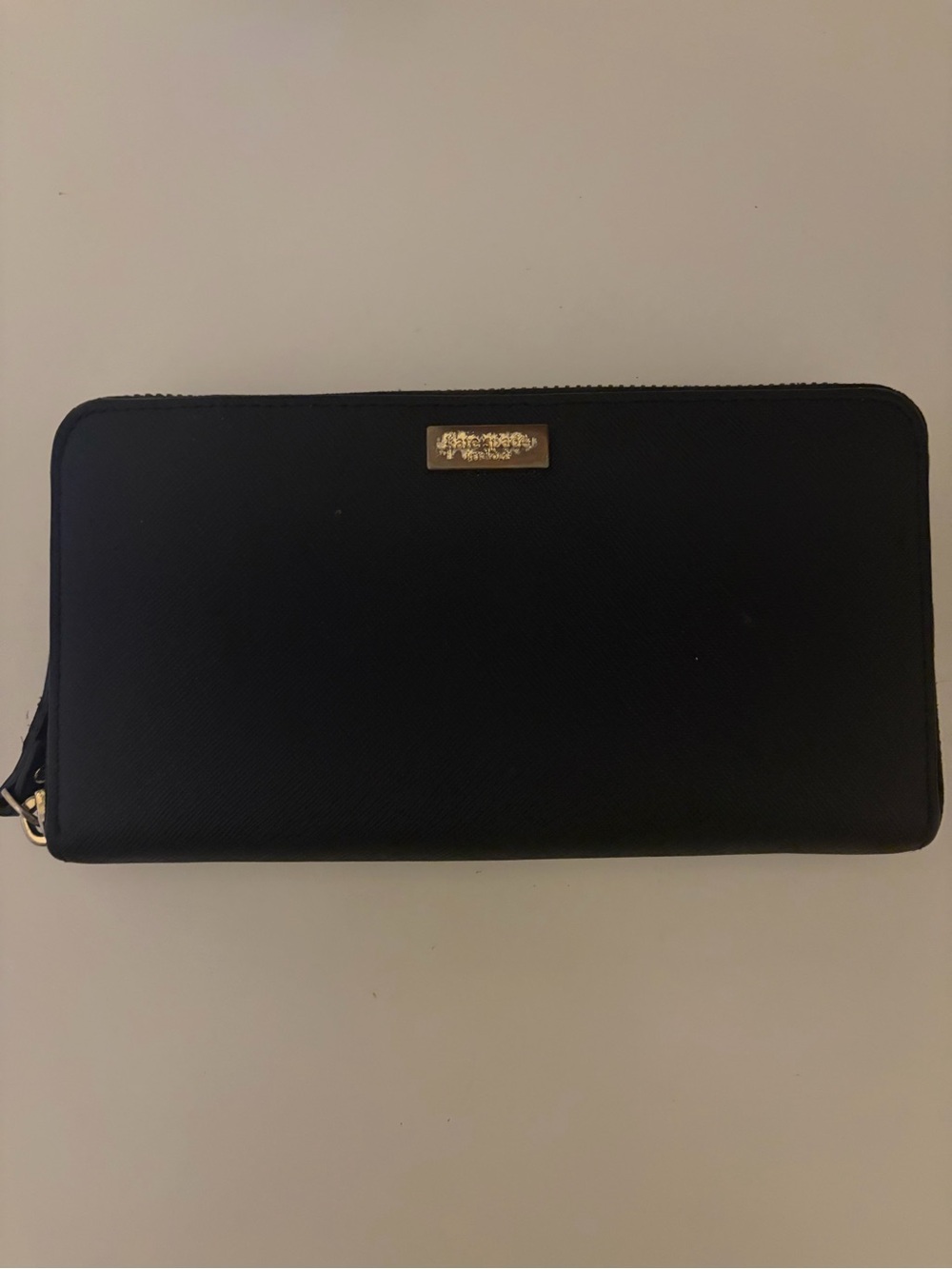 kate spade Black Zip Around Wallet with Gold Plaque